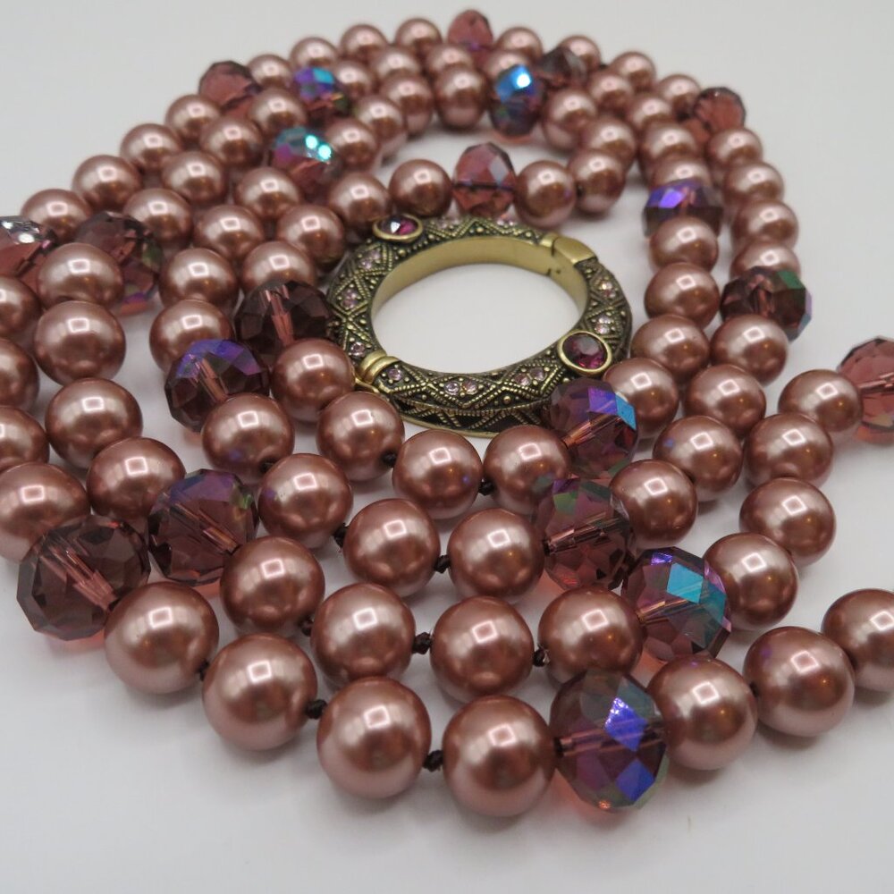 Heidi Daus Mauve Beaded Crystal Accents Necklace with Removable Clasp Pendant - Picture 12 of 13